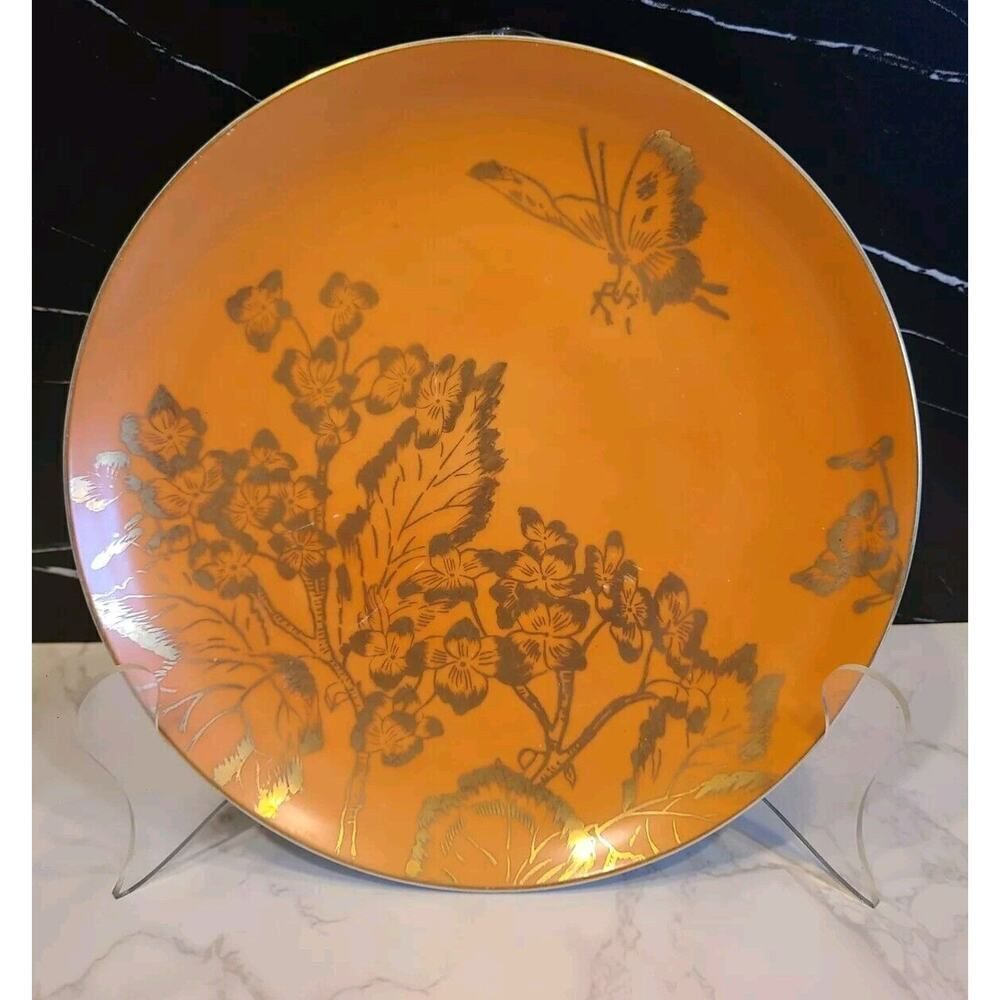 Dorothy C. Thorpe California Persimmon Gold Butterfly 10" Dinner Plate MCM GUC